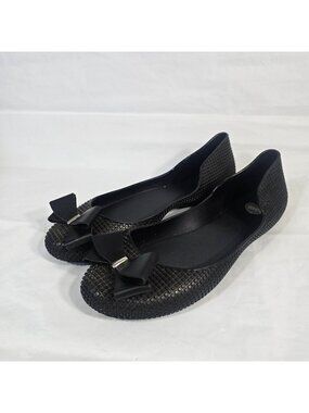 Melissa Jelly Ballet Flats Women Size 9 Black Bow Slip On Casual Shoes